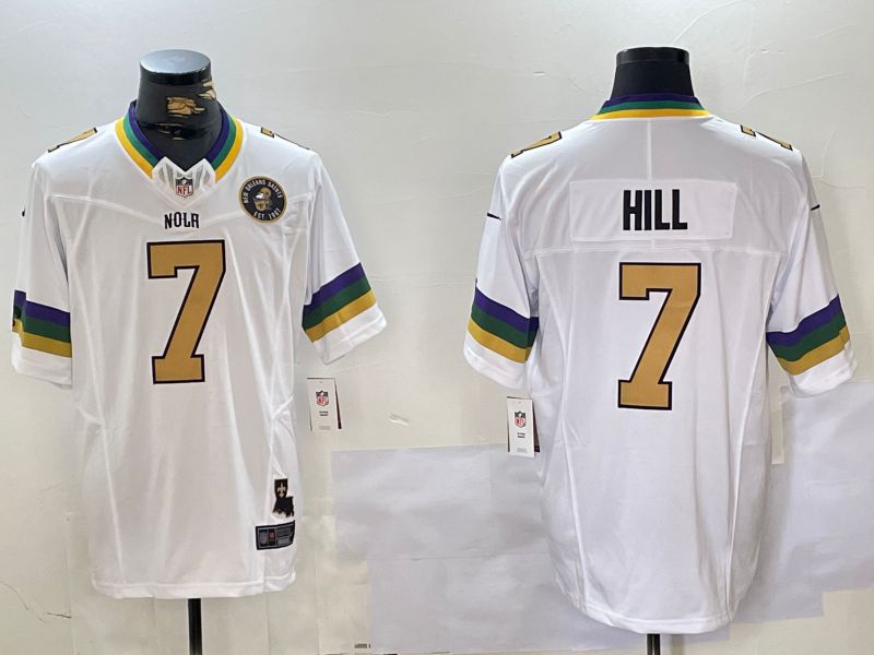 Men New Orleans Saints #7 Hill White Three generations 2024 Nike Vapor Limited NFL Jersey style 3->cleveland cavaliers->NBA Jersey